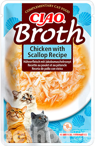 Inaba CIAO Broth Тушеная курица с морским гребешком в бульоне для кошек