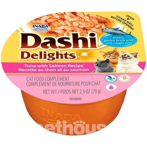 Inaba Dashi Delights Нежные хлопья тунца с лососем в нежном бульоне для кошек Inaba Dashi Delights Нежные хлопья тунца с лососем в нежном бульоне для кошек