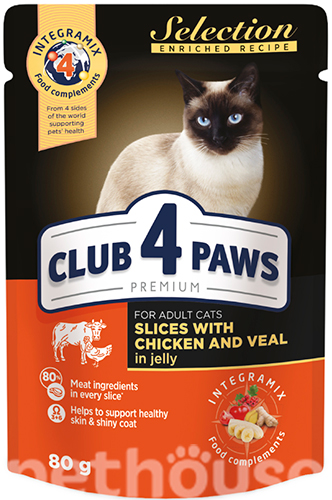 Клуб 4 лапи Premium Selection Шматочки з куркою та телятиною в желе для котів