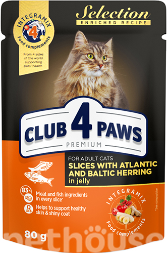 Клуб 4 лапы Premium Selection Кусочки с сельдью и салакой в желе для кошек