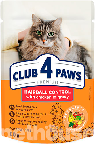 Клуб 4 лапы Premium Кусочки с курицей для выведения шерсти из желудка кошек