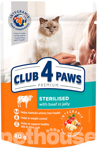 Клуб 4 лапы Premium Кусочки с говядиной в желе для стерилизованных кошек