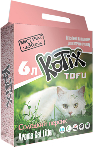 Kotix Tofu Соевый наполнитель для кошачьего туалета, с ароматом персика