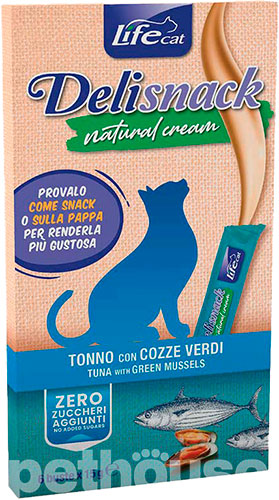 LifeCat Deli Snack Cream Кремовое лакомство с тунцом и мидиями для кошек