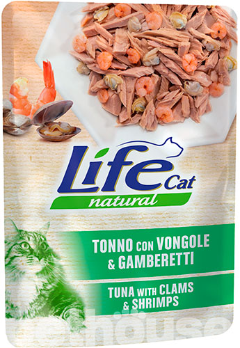 LifeCat Тунец с мидиями и креветками в желе для кошек, пауч