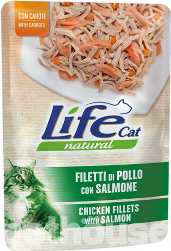 LifeCat Филе курицы с лососем и морковью в желе для кошек, пауч