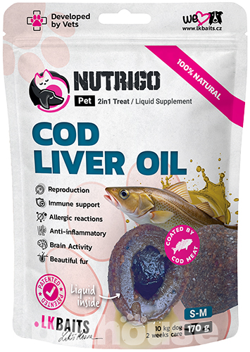 LK Baits Pet Nutrigo Cod Liver Oil S-M Функціональні ласощі з олією печінки тріски для собак середніх порід