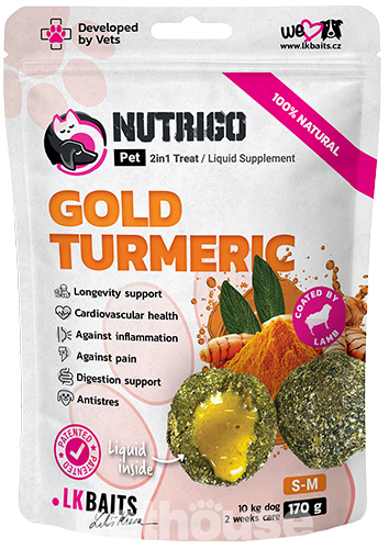 LK Baits Pet Nutrigo Gold Turmeric S-M Функціональні ласощі з ягням та начинкою із рідкого куркуміну для собак середніх порід