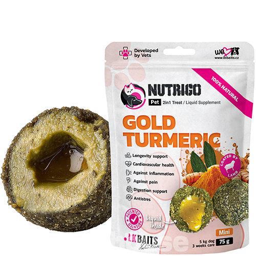 LK Baits Pet Nutrigo Gold Turmeric S-M Функціональні ласощі з ягням та начинкою із рідкого куркуміну для собак середніх порід
