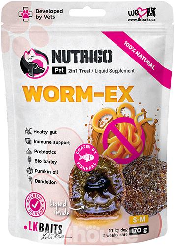 LK Baits Pet Nutrigo Worm-Ex S-M Функціональні ласощі з рослинним комплексом для кишечника для собак середніх порід LK Baits Pet Nutrigo Worm-Ex S-M Функціональні ласощі з рослинним комплексом для кишечника для собак середніх порід