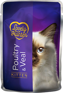 Lovely Hunter Kitten Poultry And Veal Кусочки с мясом птицы и телятиной в соусе для котят