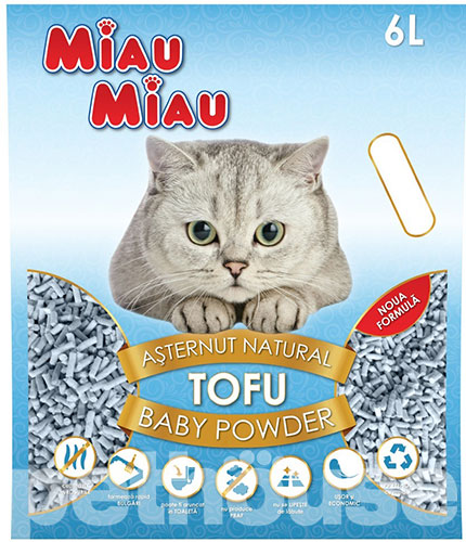 Miau Miau Tofu Соєвий наповнювач для туалету, з ароматом дитячої присипки