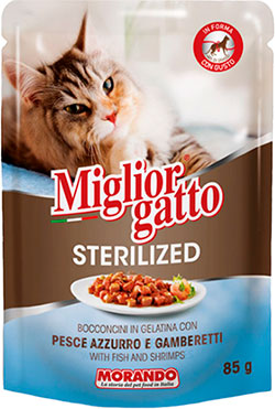 Migliorgatto Sterilized Шматочки з рибою та креветками у желе для котів