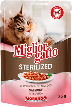 Migliorgatto Sterilized Кусочки с нежным лососем в желе для кошек