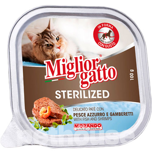Migliorgatto Sterilized Паштет з блакитною рибою та креветками для котів