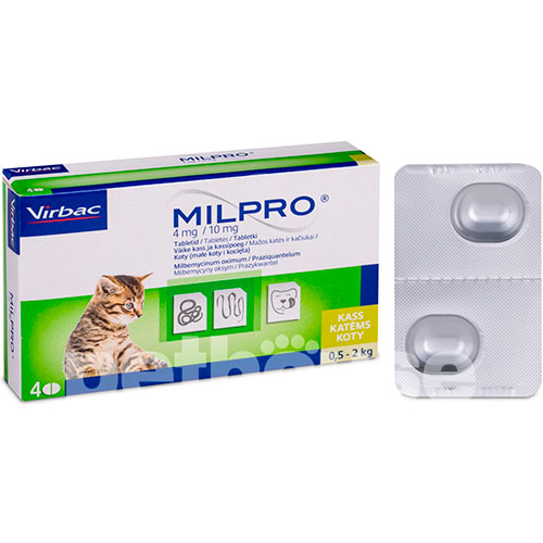 Milpro Таблетки от глистов для котят и кошек весом от 0,5 до 2 кг, фото 2