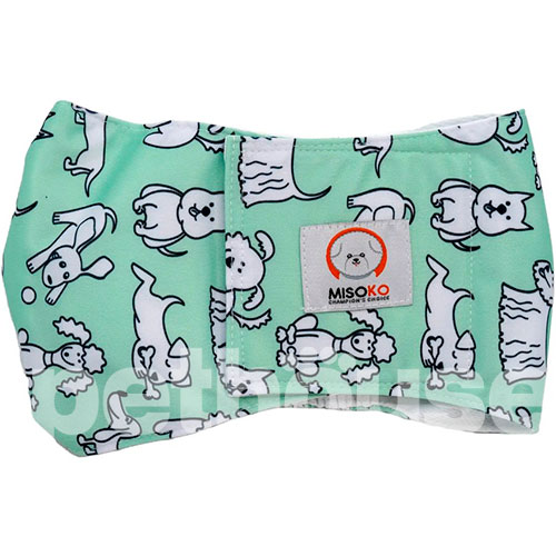 Misoko Многоразовый подгузник "Щенки" для кобелей, мятный