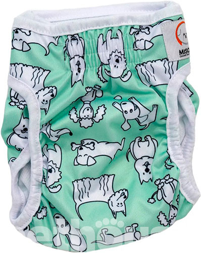 Misoko Многоразовый подгузник "Щенки" для собак, мятный