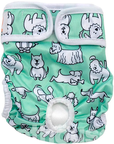 Misoko Многоразовый подгузник "Щенки" для собак, мятный