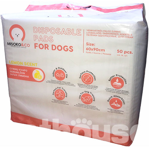 Misoko Пеленки "Щенки и лапки" с ароматом лимона для собак, большие