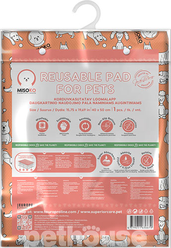 Misoko Многоразовая пеленка "Щенки" для собак, коралловая