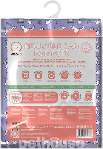 Misoko Многоразовая пеленка "Щенки" для собак, фиолетовая