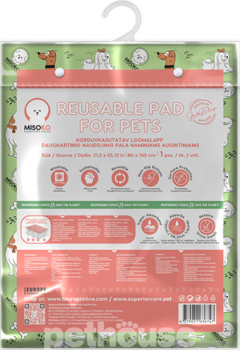 Misoko Многоразовая пеленка "Щенки и косточки" для собак, салатовая