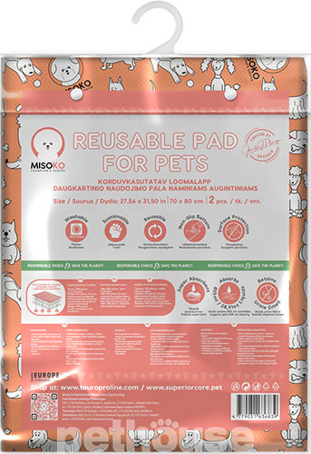 Misoko Набор многоразовых пеленок "Щенки" для собак, коралловые