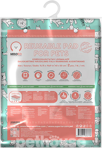 Misoko Набор многоразовых пеленок "Щенки" для собак, мятные