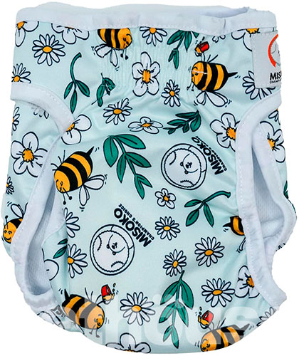 Misoko Многоразовый подгузник "Пчелы" для собак, светло-голубой