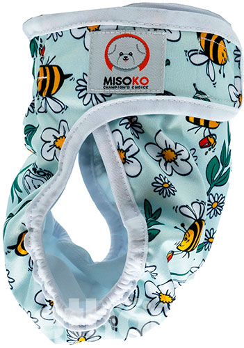 Misoko Многоразовый подгузник "Пчелы" для собак, светло-голубой