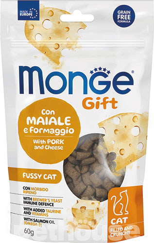 Monge Gift Fussy Cat Лакомство со свининой и сыром для кошек 