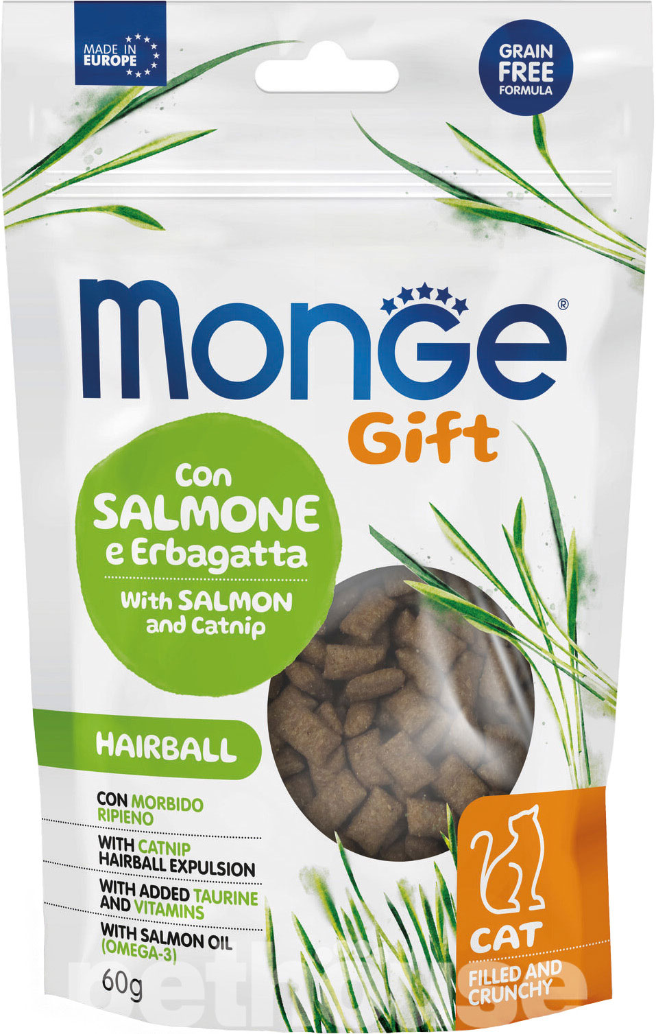 Monge Gift Cat Hairball Лакомство с лососем и кошачьей мятой для кошек