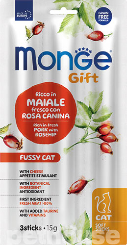 Monge Gift Fussy Cat Лакомство со свининой, шиповником и сыром для кошек