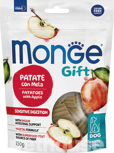 Monge Gift Dog Fruit Chips Sensitive Digestion Веганські ласощі з картоплею та яблуком для собак