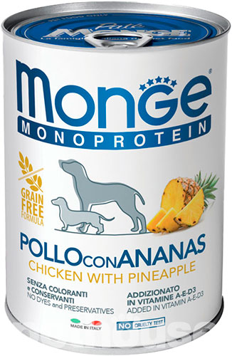 Monge Monoprotein Fruit Dog Adult Chicken with Pineapple Cans