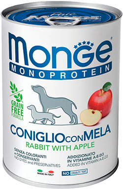 Monge Monoprotein Fruit Dog Adult Rabbit with Apple Cans