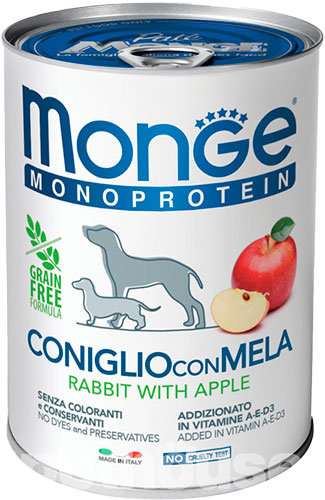 Monge Monoprotein Fruit Dog Adult Rabbit with Apple Cans