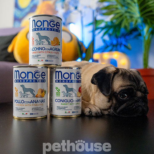 Monge Monoprotein Fruit Dog Adult Rabbit with Apple Cans