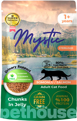 Mystic Шматочки з лососем в желе для стерилізованих котів, пауч Mystic Шматочки з лососем в желе для стерилізованих котів, пауч