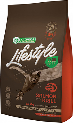 Nature's Protection Lifestyle Grain Free Cat Adult Sterilised Salmon With Krill