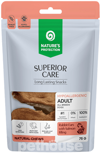 Nature's Protection Superior Care Rabbit Ears with Salmon Filling Кроличьи уши с начинкой из лосося для собак Nature's Protection Superior Care Rabbit Ears with Salmon Filling Кроличьи уши с начинкой из лосося для собак