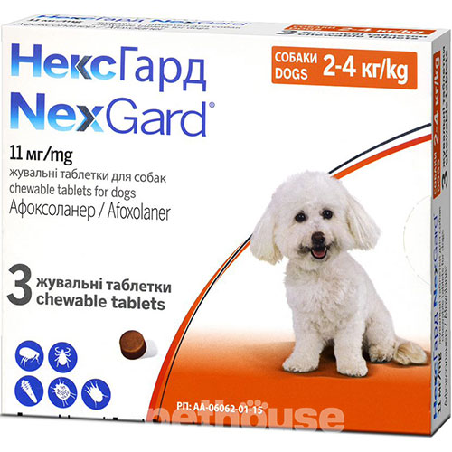 НексГард Таблетки от блох и клещей для собак весом от 2 до 4 кг, фото 2