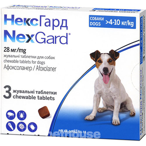 НексГард Таблетки від бліх і кліщів для собак вагою від 4 до 10 кг, фото 2
