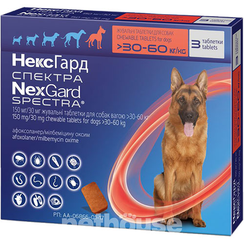 НексГард Спектра Таблетки від глистів, бліх і кліщів для собак від 30 до 60 кг, фото 2