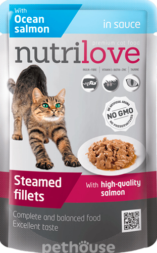 Nutrilove Кусочки с атлантическим лососем в соусе для кошек