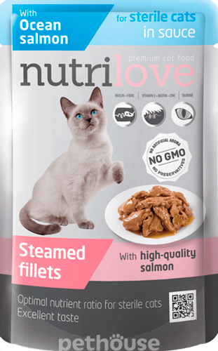 Nutrilove Кусочки с атлантическим лососем для стерилизованных кошек