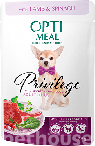 Optimeal Privilege с ягненком и шпинатом в соусе для собак малых пород