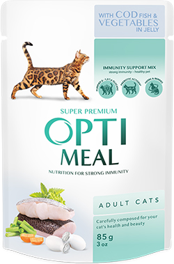 Optimeal Шматочки з тріскою та овочами в желе для котів