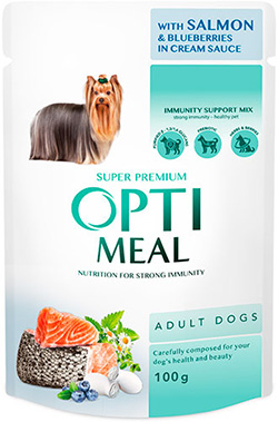 Optimeal Шматочки з лососем і лохиною у крем-соусі для собак